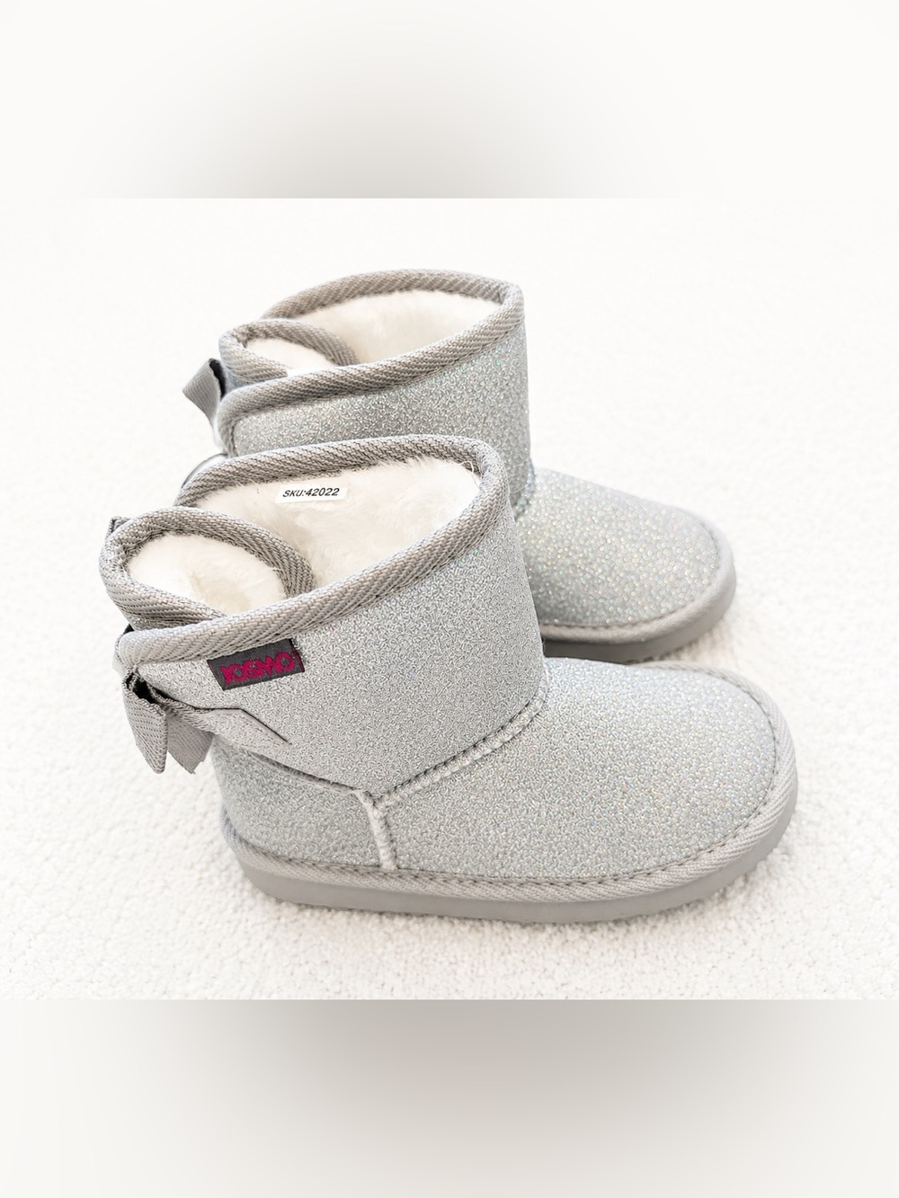 NEW Toddler Girls Bow Winter Boots Size 9 Flat Heel Faux Suede Cozy Pull On Gray